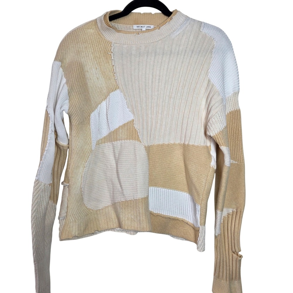 Helmut Lang Wool Cashmere Patchwork Sweater Raw Edge Colorblock‎